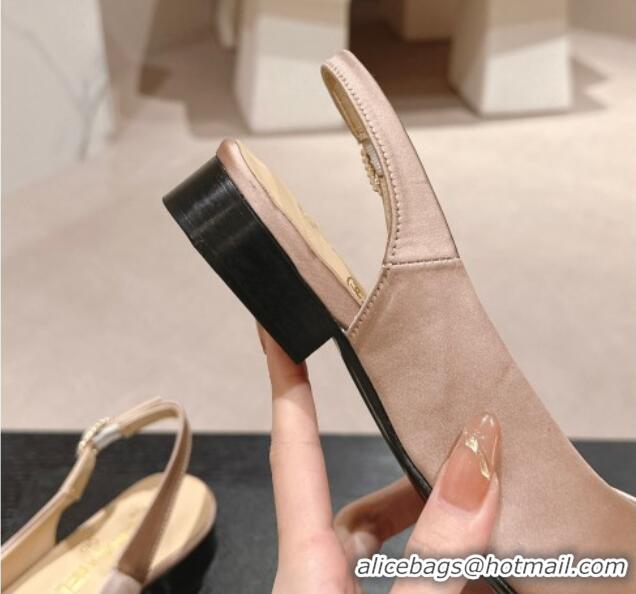 Grade Quality Chanel Satin Slingback Flats with Colored CC Nude 701096