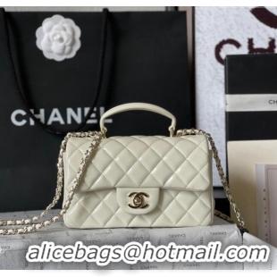 Grade Design Chanel Patent Calfskin Mini Flap Bag with Top Handle AS2431 White 2024