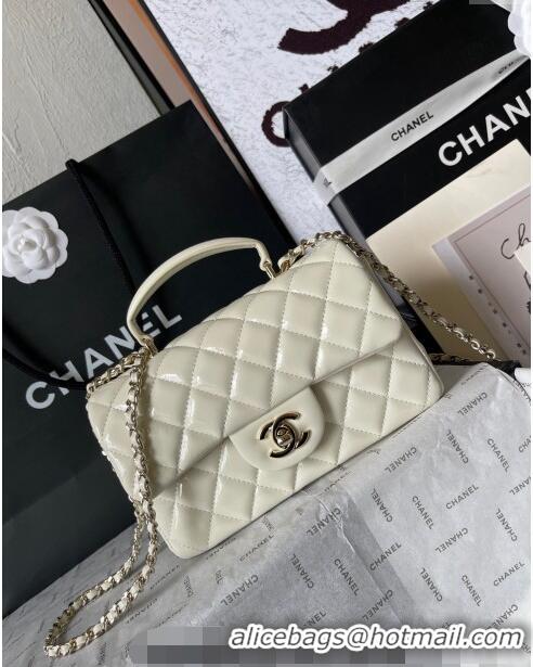 Grade Design Chanel Patent Calfskin Mini Flap Bag with Top Handle AS2431 White 2024