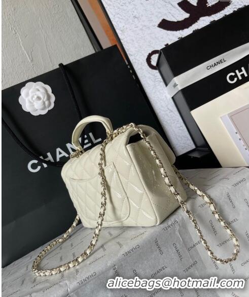 Grade Design Chanel Patent Calfskin Mini Flap Bag with Top Handle AS2431 White 2024