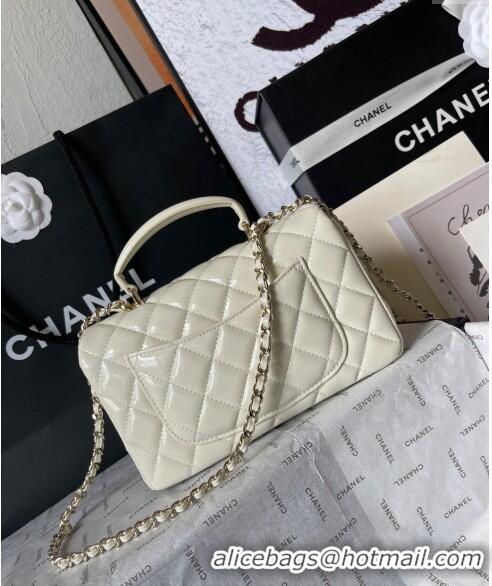 Grade Design Chanel Patent Calfskin Mini Flap Bag with Top Handle AS2431 White 2024