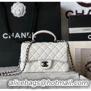 Inexpensive Chanel Lambskin Mini Flap Bag with Top Handle AS2431 White/Black 2024