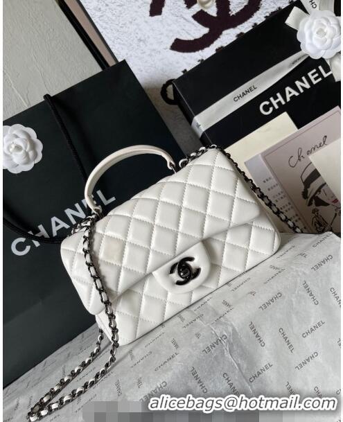 Inexpensive Chanel Lambskin Mini Flap Bag with Top Handle AS2431 White/Black 2024