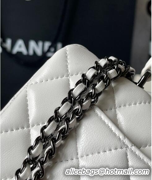 Inexpensive Chanel Lambskin Mini Flap Bag with Top Handle AS2431 White/Black 2024