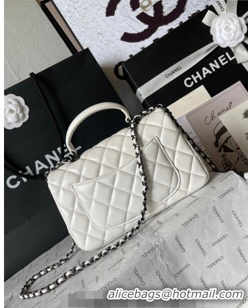 Inexpensive Chanel Lambskin Mini Flap Bag with Top Handle AS2431 White/Black 2024