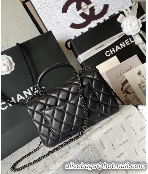 Reasonable Price Chanel Lambskin Mini Flap Bag with Top Handle AS2431 All Black 2024