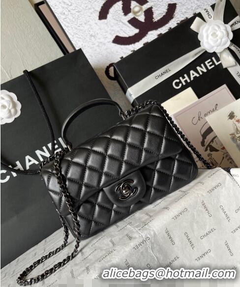 Reasonable Price Chanel Lambskin Mini Flap Bag with Top Handle AS2431 All Black 2024