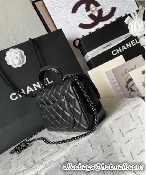 Reasonable Price Chanel Lambskin Mini Flap Bag with Top Handle AS2431 All Black 2024