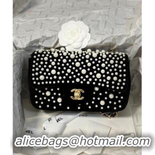 Buy Cheap Chanel Velvet Mini Flap Bag with Pearls AS2288 Black 2024