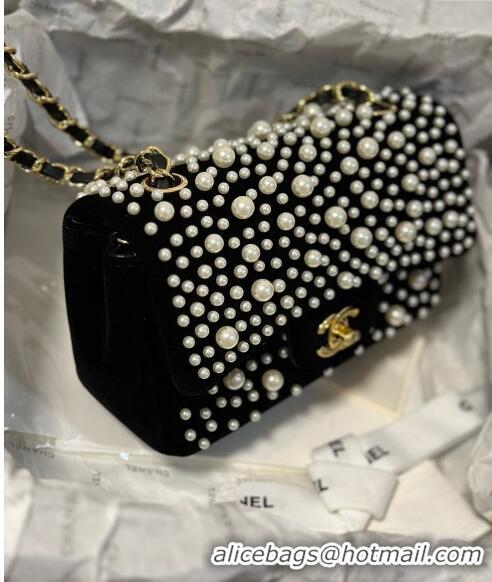 Buy Cheap Chanel Velvet Mini Flap Bag with Pearls AS2288 Black 2024