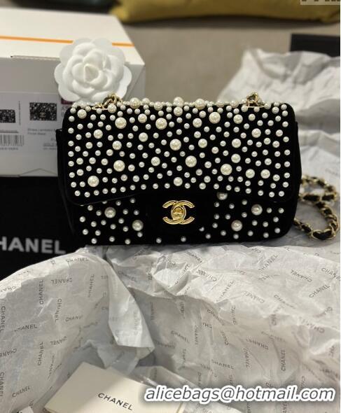 Buy Cheap Chanel Velvet Mini Flap Bag with Pearls AS2288 Black 2024