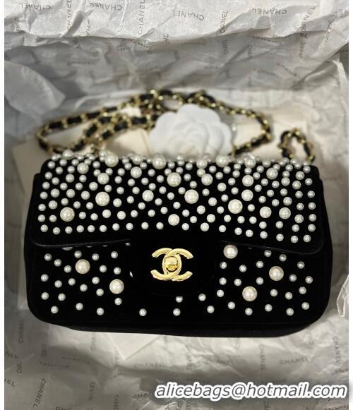 Buy Cheap Chanel Velvet Mini Flap Bag with Pearls AS2288 Black 2024