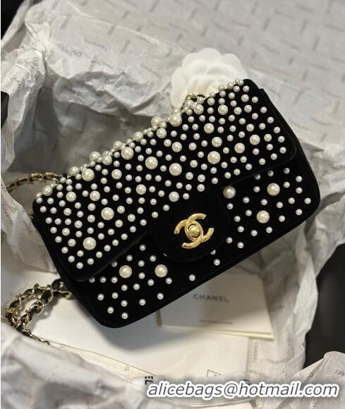 Buy Cheap Chanel Velvet Mini Flap Bag with Pearls AS2288 Black 2024