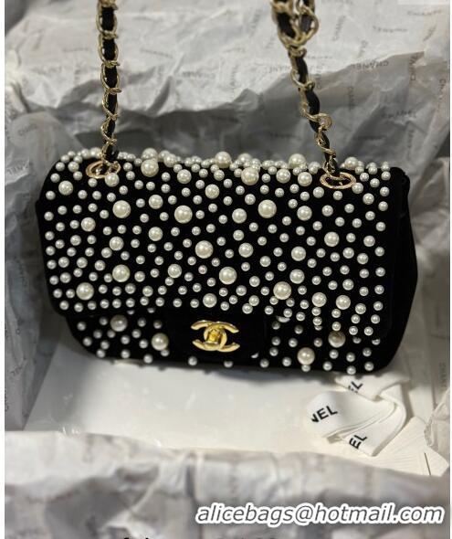 Buy Cheap Chanel Velvet Mini Flap Bag with Pearls AS2288 Black 2024