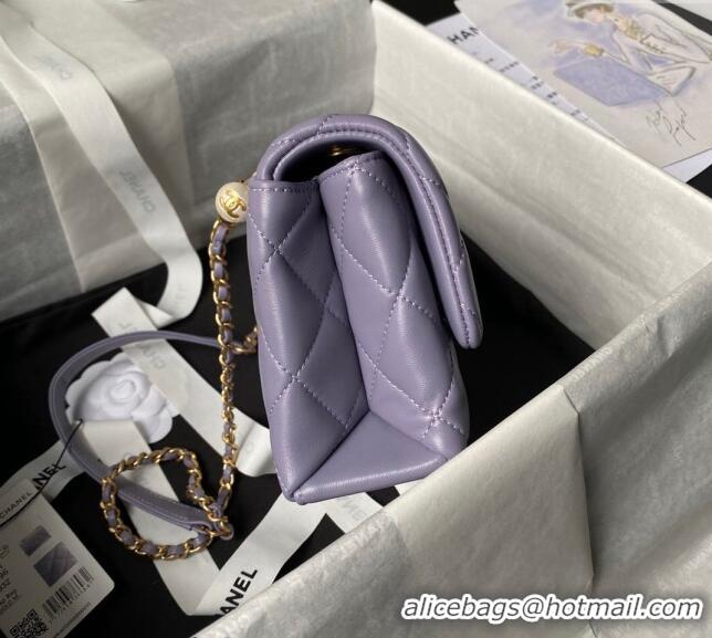 Promotional Chanel Shiny Lambskin Mini Flap Bag with Top Handle Bag AS5001 Pearls Light Purple 2024