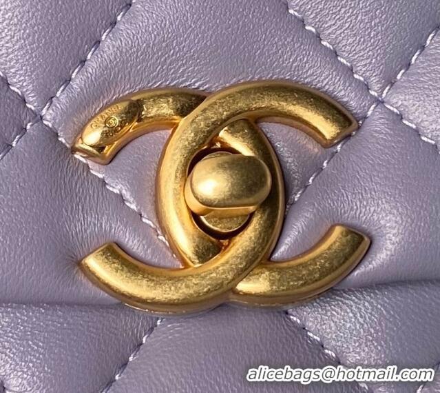 Promotional Chanel Shiny Lambskin Mini Flap Bag with Top Handle Bag AS5001 Pearls Light Purple 2024