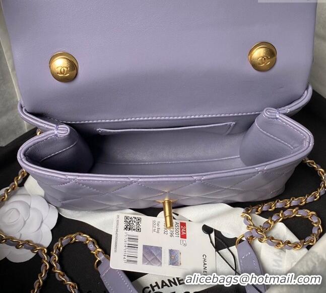 Promotional Chanel Shiny Lambskin Mini Flap Bag with Top Handle Bag AS5001 Pearls Light Purple 2024