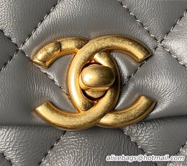 Inexpensive Chanel Shiny Lambskin Mini Flap Bag with Top Handle Bag AS5001 Pearls Grey 2024