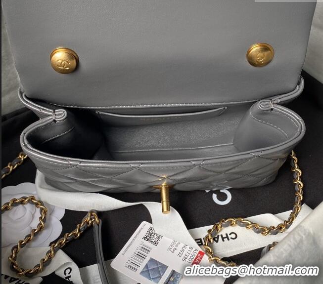 Inexpensive Chanel Shiny Lambskin Mini Flap Bag with Top Handle Bag AS5001 Pearls Grey 2024