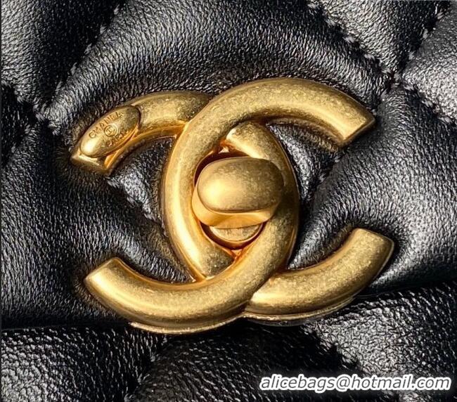 Low Price Chanel Shiny Lambskin Mini Flap Bag with Top Handle Bag AS5001 Pearls Black 2024