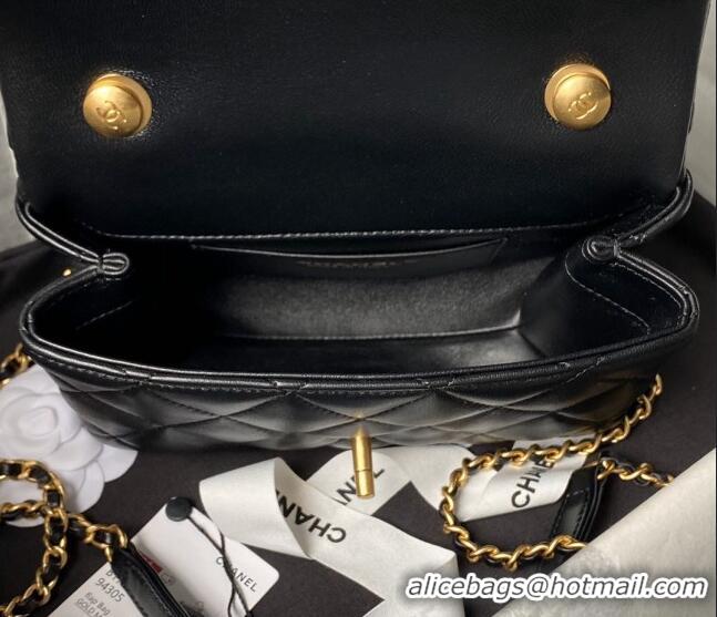 Low Price Chanel Shiny Lambskin Mini Flap Bag with Top Handle Bag AS5001 Pearls Black 2024