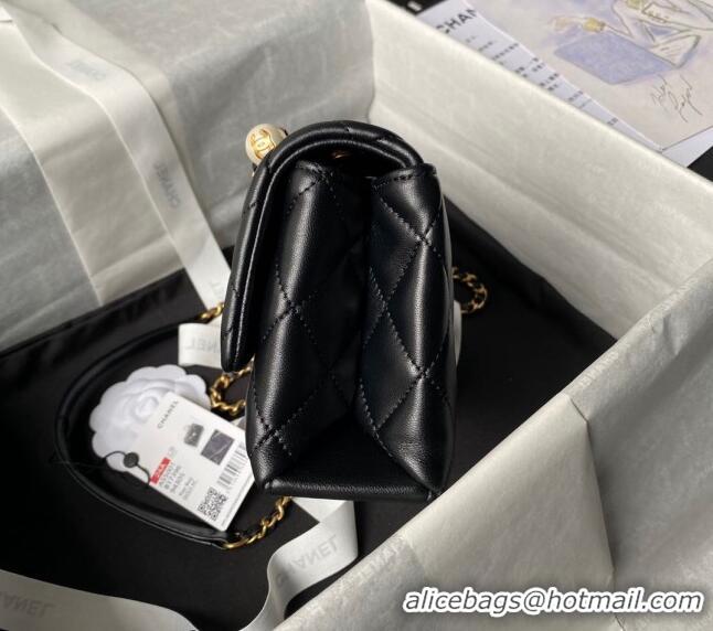 Low Price Chanel Shiny Lambskin Mini Flap Bag with Top Handle Bag AS5001 Pearls Black 2024