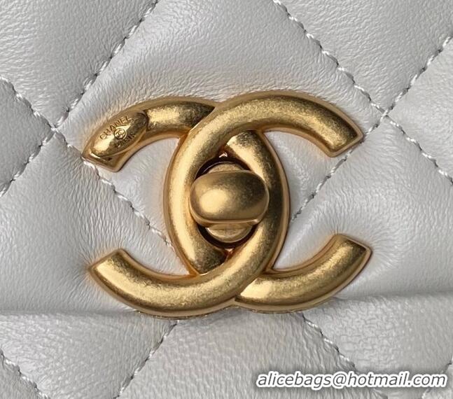 Super Quality Chanel Shiny Lambskin Mini Flap Bag with Top Handle Bag AS5001 Pearls White 2024