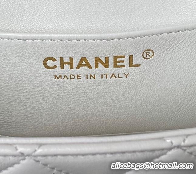 Super Quality Chanel Shiny Lambskin Mini Flap Bag with Top Handle Bag AS5001 Pearls White 2024