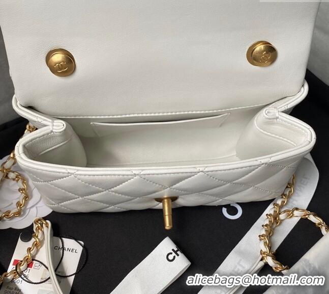 Super Quality Chanel Shiny Lambskin Mini Flap Bag with Top Handle Bag AS5001 Pearls White 2024