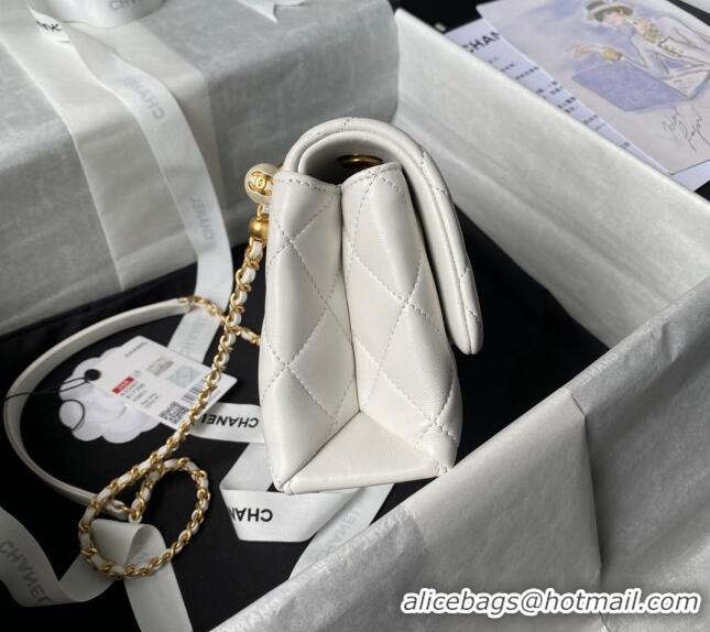 Super Quality Chanel Shiny Lambskin Mini Flap Bag with Top Handle Bag AS5001 Pearls White 2024