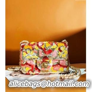 Buy Fashionable Chanel Mini Flap Bag with Sequins and Ribbon AS7067 Orange 2024