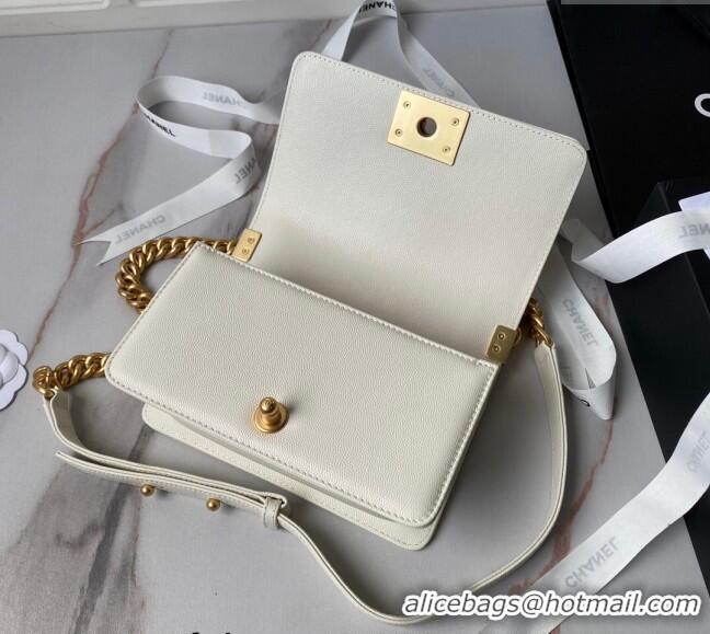 Best Price Chanel Grained Shiny Calfskin Small Boy Handbag A67085 White 2024