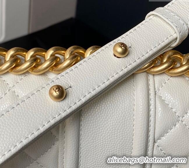 Best Price Chanel Grained Shiny Calfskin Small Boy Handbag A67085 White 2024