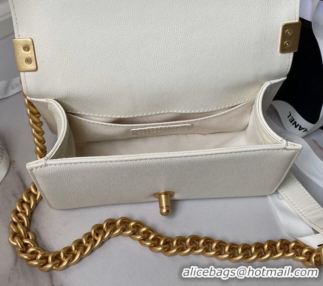 Best Price Chanel Grained Shiny Calfskin Small Boy Handbag A67085 White 2024