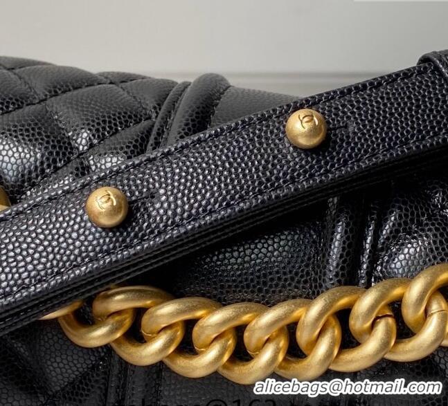 Buy Discount Chanel Grained Shiny Calfskin Medium Boy Handbag A67086 Black 2024