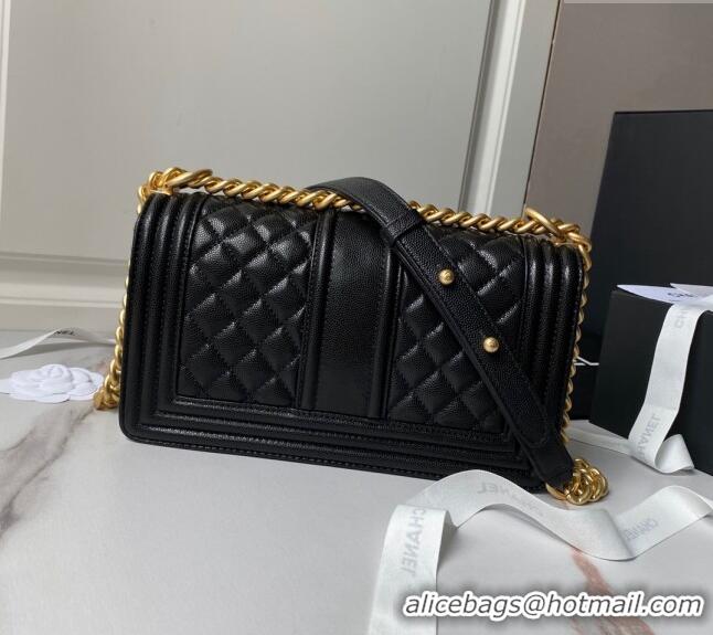 Buy Discount Chanel Grained Shiny Calfskin Medium Boy Handbag A67086 Black 2024