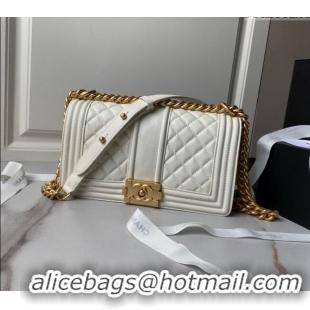 New Style Chanel Grained Shiny Calfskin Medium Boy Handbag A67086 White 2024