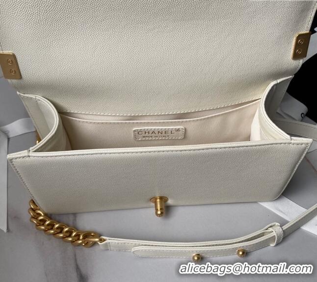 New Style Chanel Grained Shiny Calfskin Medium Boy Handbag A67086 White 2024