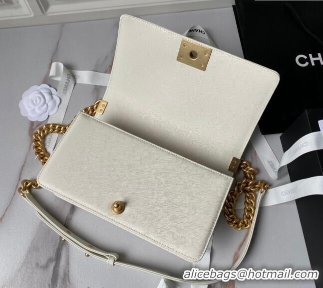 New Style Chanel Grained Shiny Calfskin Medium Boy Handbag A67086 White 2024