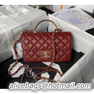 Best Price Chanel Shiny Lambskin Mini Flap Bag with Top Handle Bag AS4924 Strass Burgundy 2024