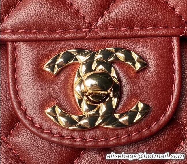 Best Price Chanel Shiny Lambskin Mini Flap Bag with Top Handle Bag AS4924 Strass Burgundy 2024