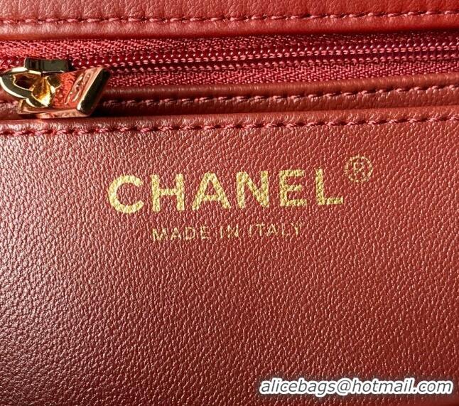 Best Price Chanel Shiny Lambskin Mini Flap Bag with Top Handle Bag AS4924 Strass Burgundy 2024