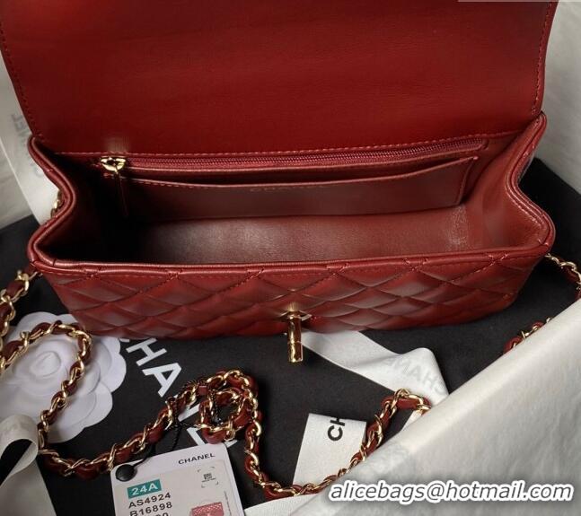 Best Price Chanel Shiny Lambskin Mini Flap Bag with Top Handle Bag AS4924 Strass Burgundy 2024