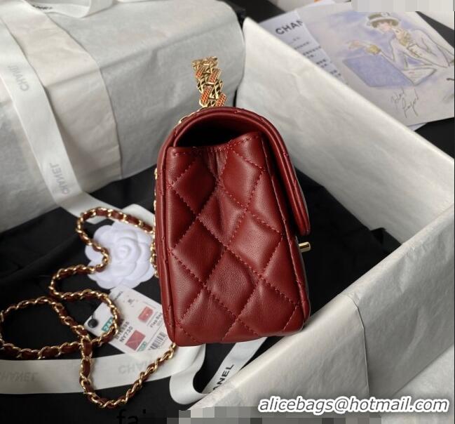 Best Price Chanel Shiny Lambskin Mini Flap Bag with Top Handle Bag AS4924 Strass Burgundy 2024