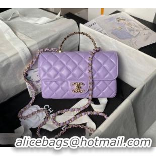 Promotional Chanel Shiny Lambskin Mini Flap Bag with Top Handle and Strass AS4924 Purple 2024