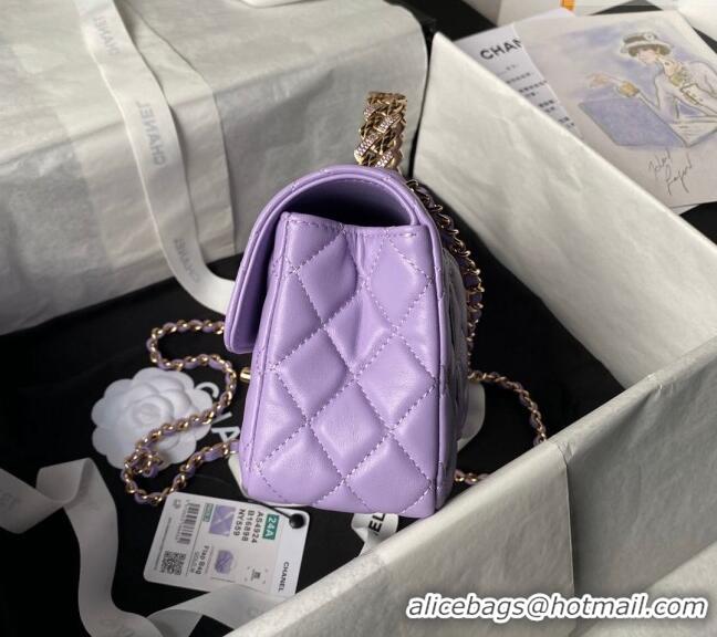 Promotional Chanel Shiny Lambskin Mini Flap Bag with Top Handle and Strass AS4924 Purple 2024