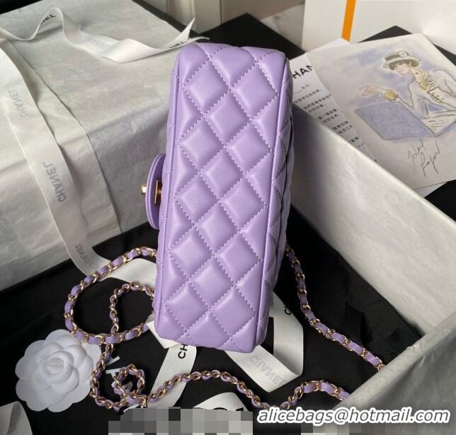 Promotional Chanel Shiny Lambskin Mini Flap Bag with Top Handle and Strass AS4924 Purple 2024