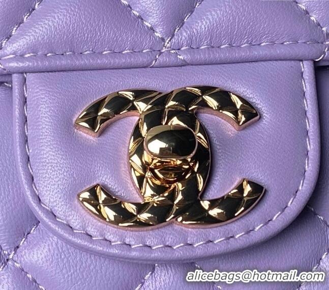 Promotional Chanel Shiny Lambskin Mini Flap Bag with Top Handle and Strass AS4924 Purple 2024