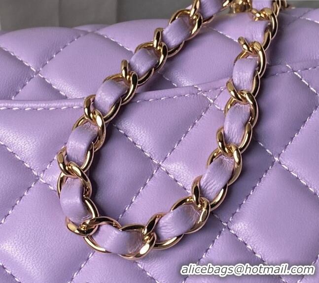 Promotional Chanel Shiny Lambskin Mini Flap Bag with Top Handle and Strass AS4924 Purple 2024