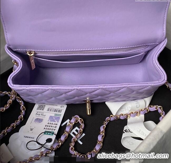 Promotional Chanel Shiny Lambskin Mini Flap Bag with Top Handle and Strass AS4924 Purple 2024